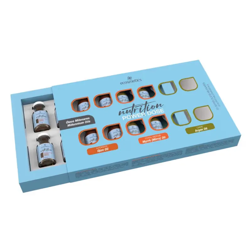 MIX AMPOLLAS ARGAN - MIRRA - OJON - HIDRATACION Y BRILLO - NUTRITION - CAJA 12 UNIDADES